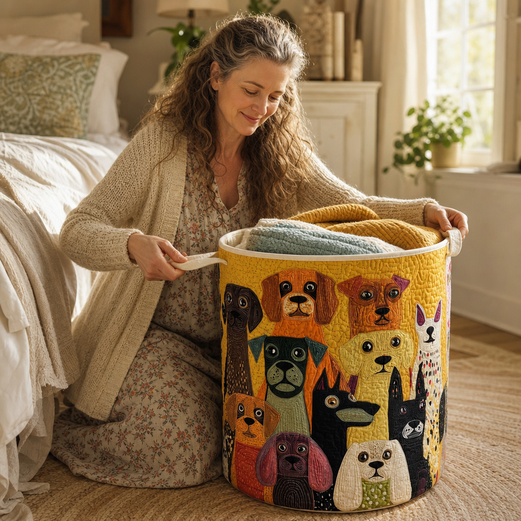 Quilted Animal-Print Foldable Storage Basket