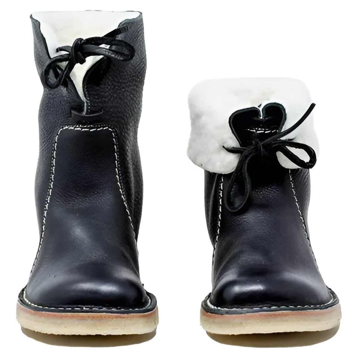 Leather Winter Boots with Warm Wool Lining and Fold Over Cuff