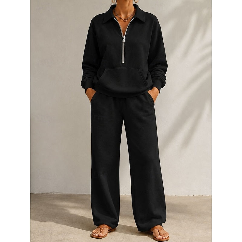 Relaxed Half-Zip Two-Piece Set