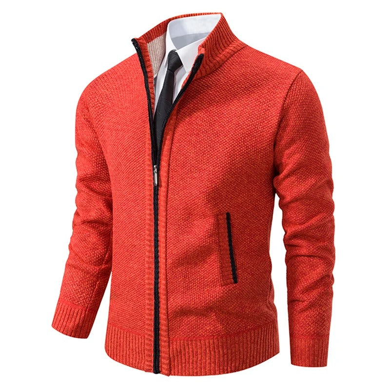 Merino Wool Men's Cardigan with Zip and Stand-Up Collar