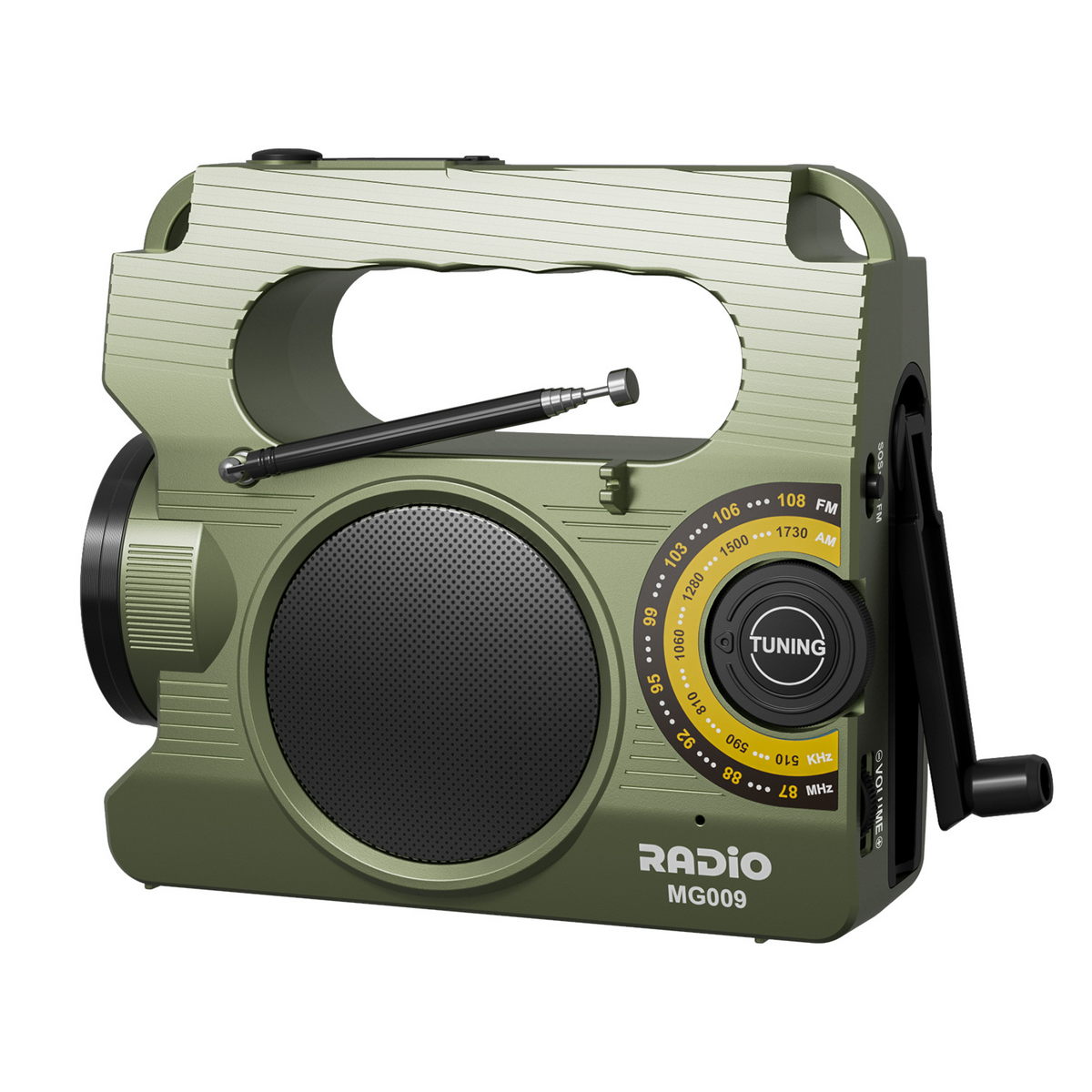 Emergency Radio - Solar & Hand Crank Powered - Loud SOS Alarm & Flashlight