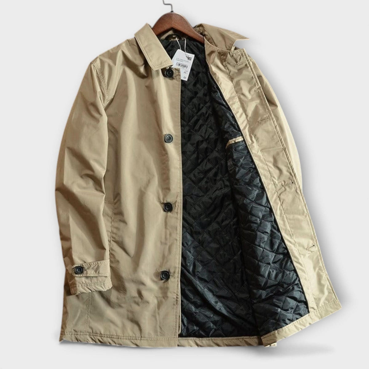 Mid-Length Men's Coat with Button Placket