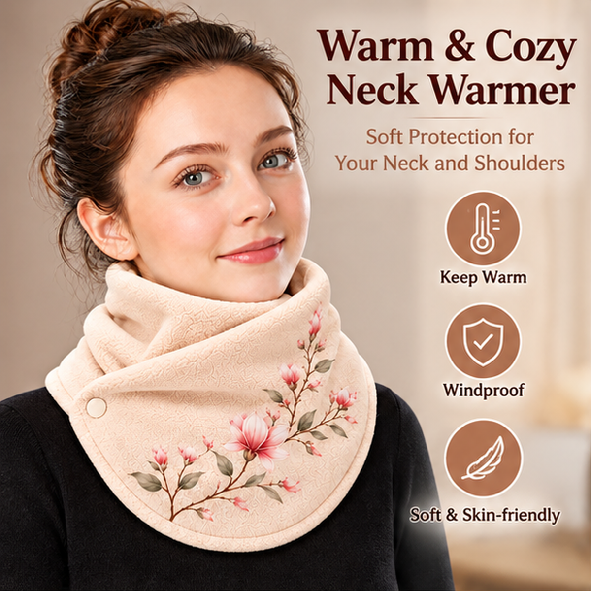 Elegant Floral Fleece Neck Warmer for Women โ Soft & Cozy Winter Scarf