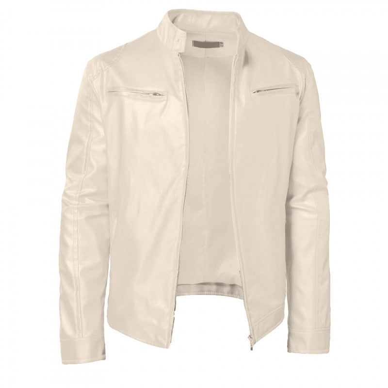 Mens Zip Front Jacket with Stand Collar and Zippered Pockets