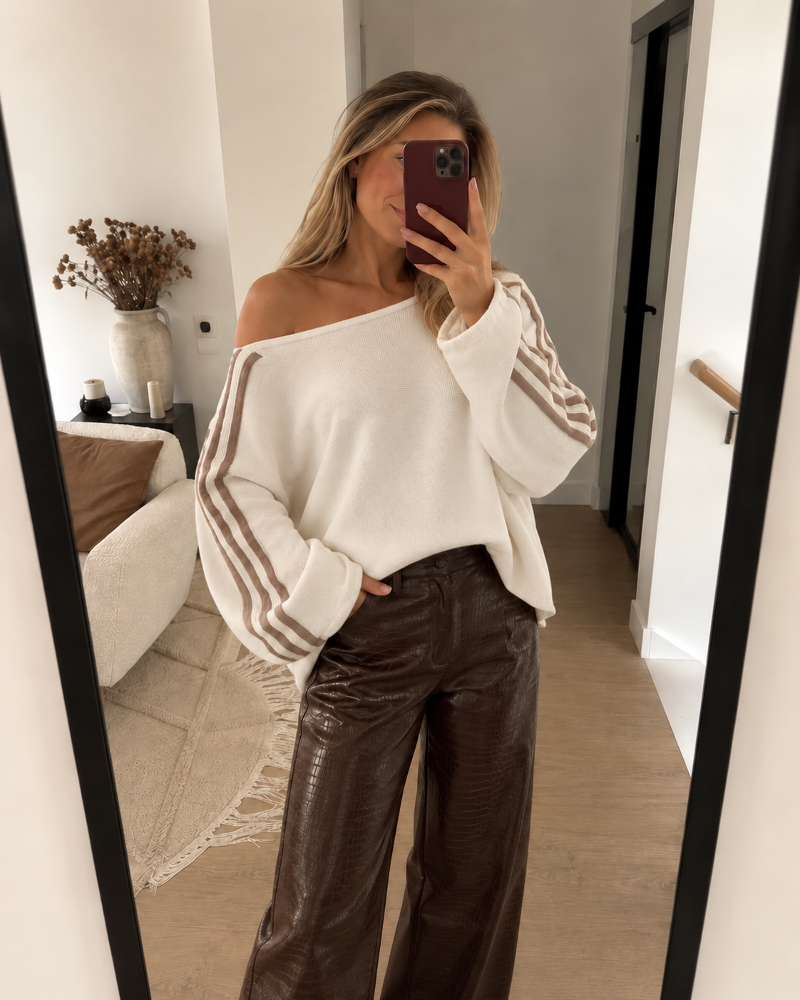 Off Shoulder Stripe Sweater