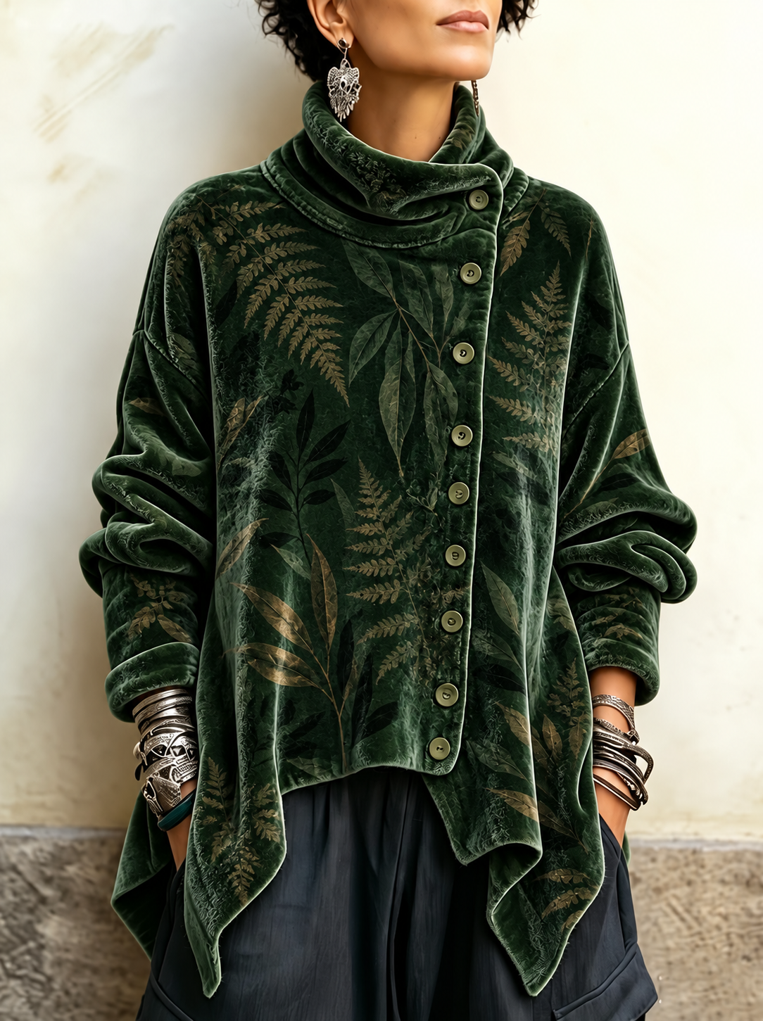 Velvet Asymmetric Button Tunic