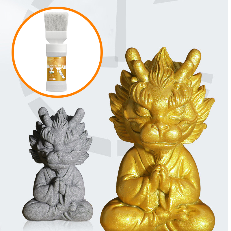 Water-Based Metallic Silver Paint with Built-in Brush