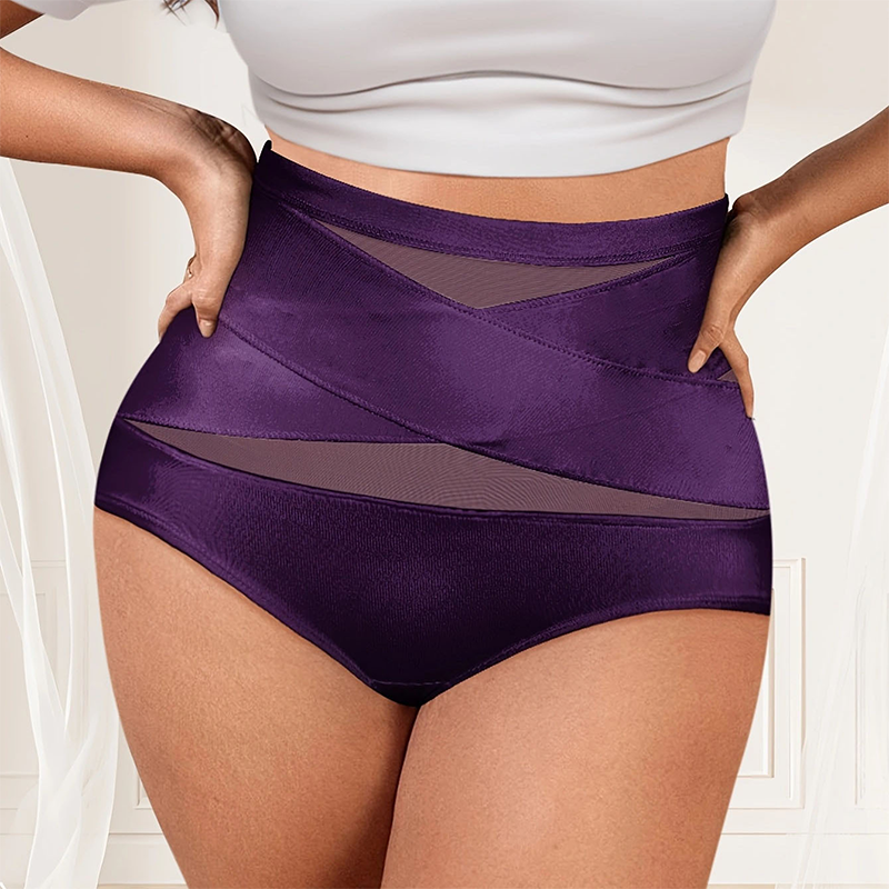 Plus-Size High-Waist Tummy Control Panty with Cross Pattern