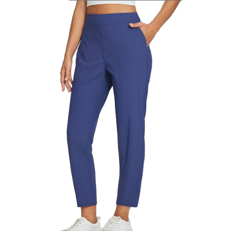 Women's Fitted High-Waisted Zip-Pocket Trousers - Lightweight, Breathable, Soft 26"/27" Ankle Pants with Zipper Pockets