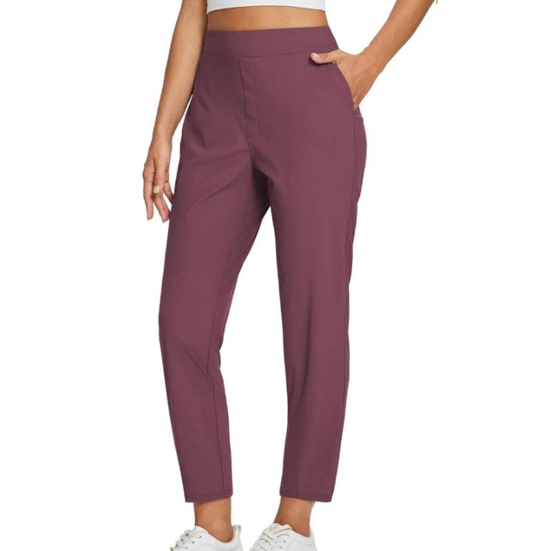 Women's Fitted High-Waisted Zip-Pocket Trousers - Lightweight, Breathable, Soft 26"/27" Ankle Pants with Zipper Pockets