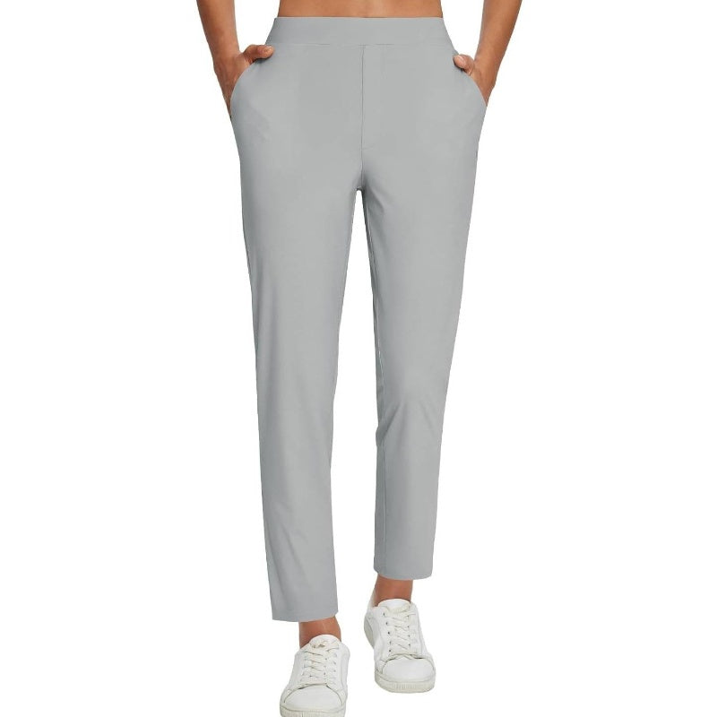 Women's Fitted High-Waisted Zip-Pocket Trousers - Lightweight, Breathable, Soft 26"/27" Ankle Pants with Zipper Pockets