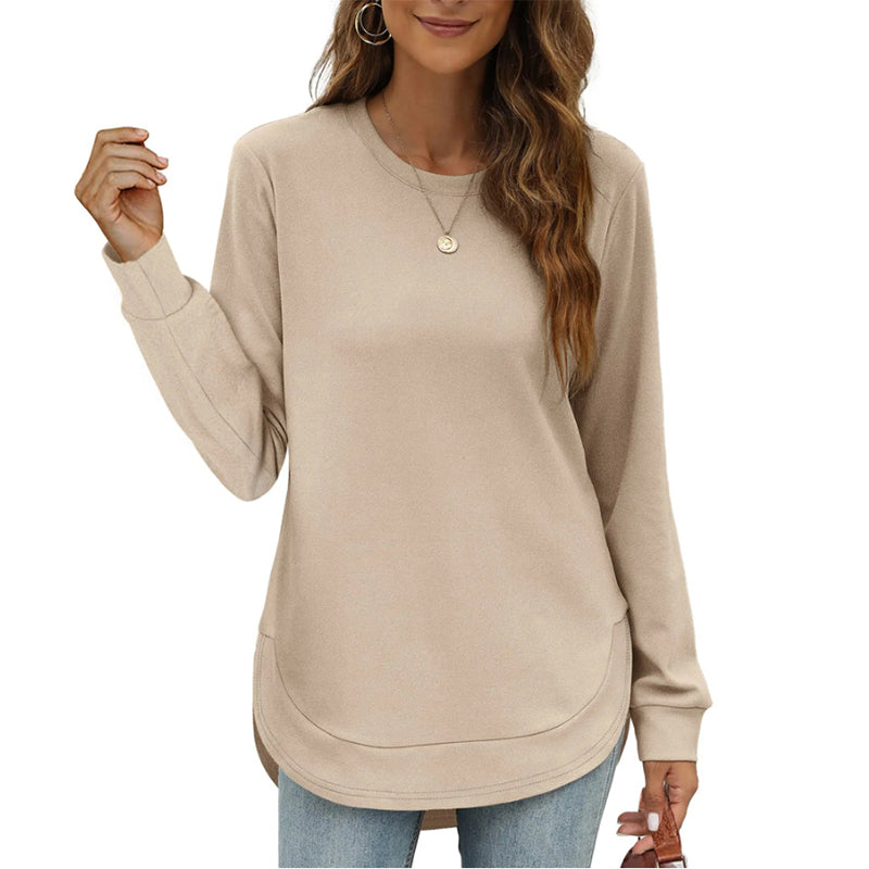 Solid Color Long Sleeve High-Low Hem Tops for Women