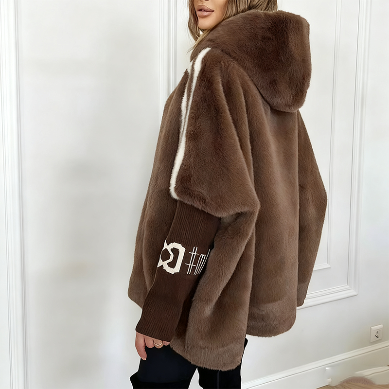 Women's Hooded Zip-Up Plush Casual Coat with Fleece Lining and Hidden Pocket