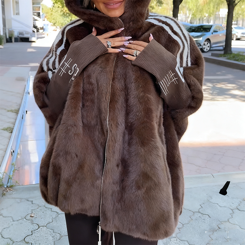 Women's Hooded Zip-Up Plush Casual Coat with Fleece Lining and Hidden Pocket