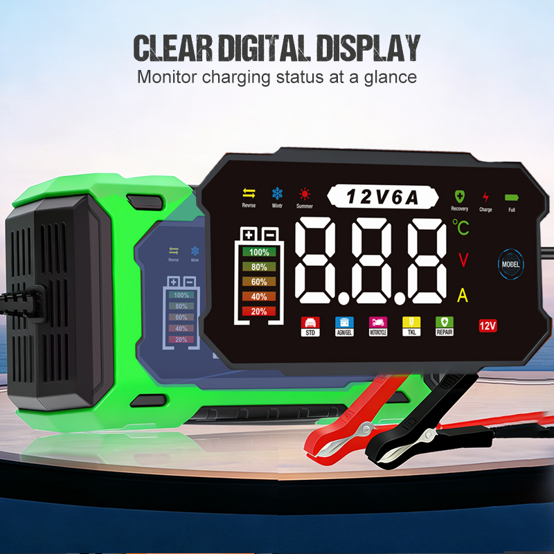 12V 6A Smart Car Battery Charger – Pulse Repair Technology, Auto Maintain & Desulfation