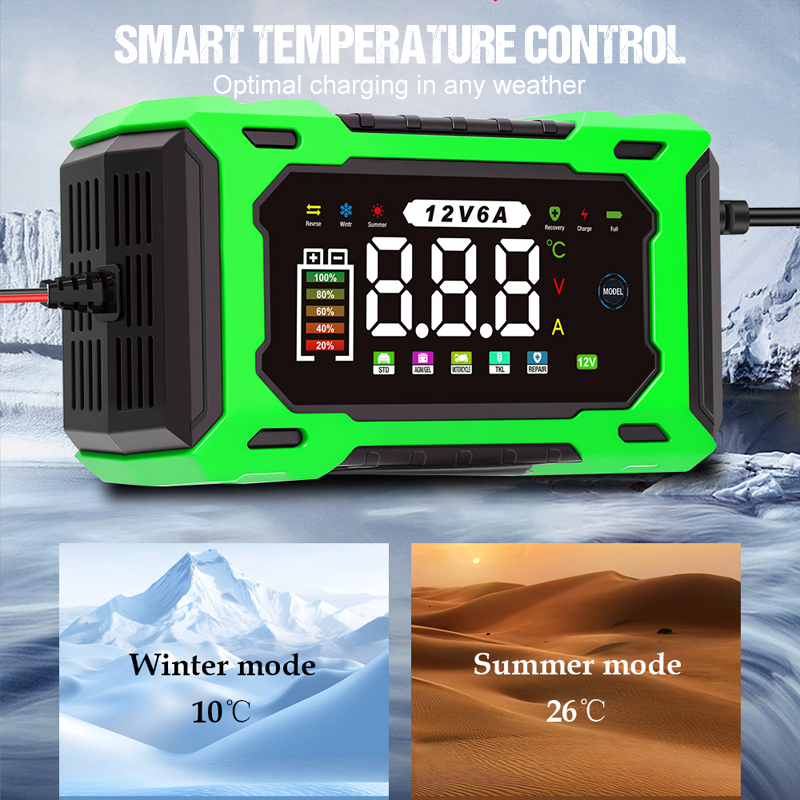 12V 6A Smart Car Battery Charger – Pulse Repair Technology, Auto Maintain & Desulfation