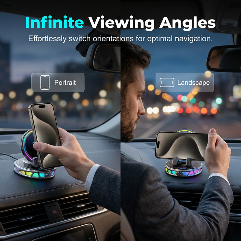 RGB Car Phone Mount Auto-Clamping & Wireless Charging