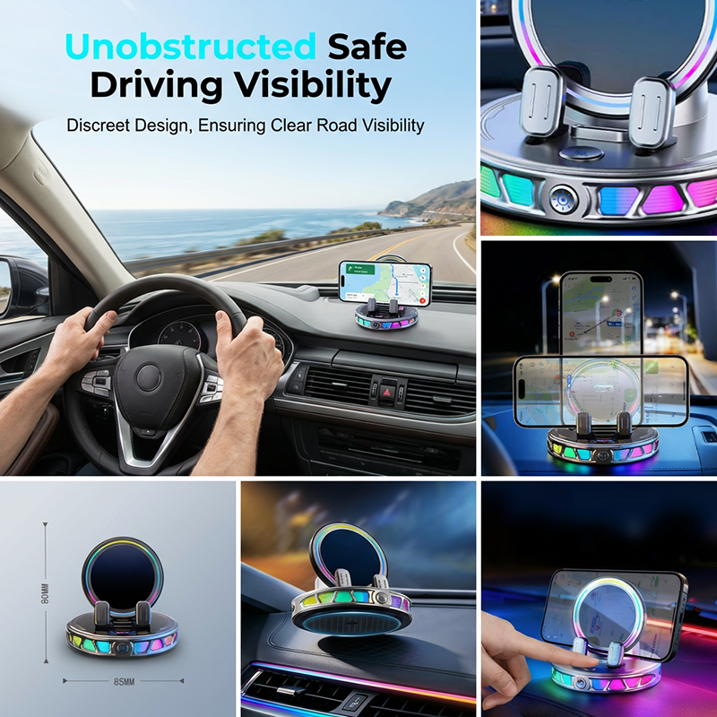 RGB Car Phone Mount Auto-Clamping & Wireless Charging