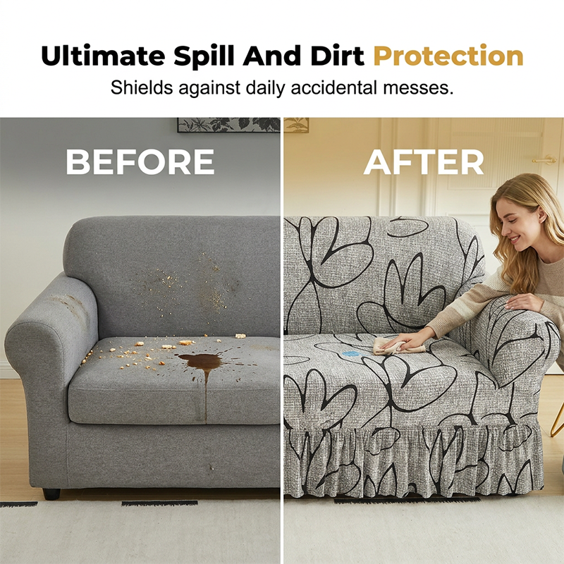 Universal Stretch Fitted Couch Slipcover – High-Stretch Premium Fabric, Elegant Ruffled Hem & Complete Living Room Upgrade – Instant Sofa Makeover in Minutes