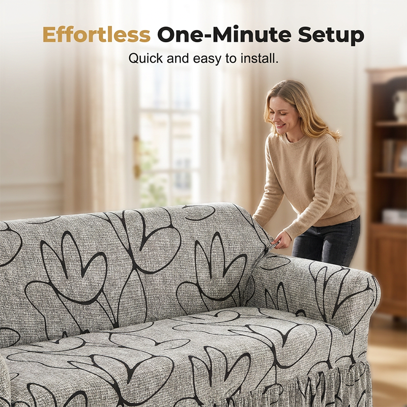Universal Stretch Fitted Couch Slipcover – High-Stretch Premium Fabric, Elegant Ruffled Hem & Complete Living Room Upgrade – Instant Sofa Makeover in Minutes