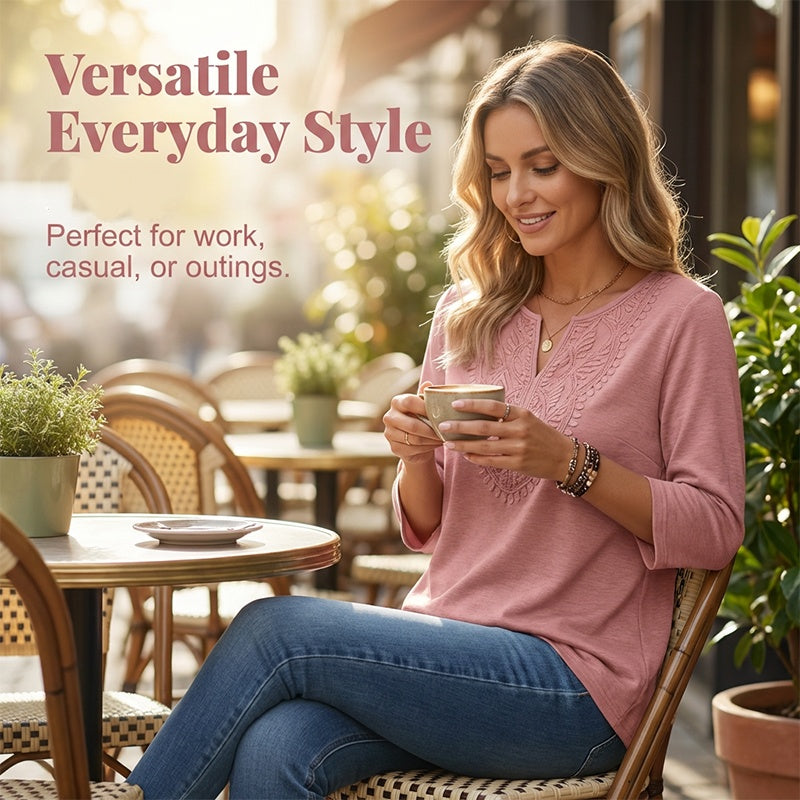 Lace-Trim V-Neck Blouse – Breathable Fabric & Flattering Drape for Work or Weekend