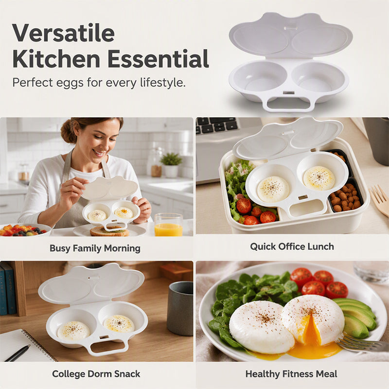 Double Cavity Microwave Egg Cooker – Fast Oil-Free Cooking, Food-Grade PP & Versatile Kitchen Tool