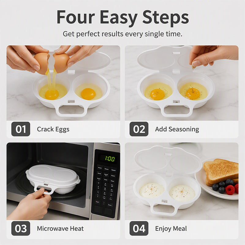 Dual Cavity Microwave Egg Poacher – Quick Oil-Free Cooking, Food-Grade PP & Versatile Kitchen Essential