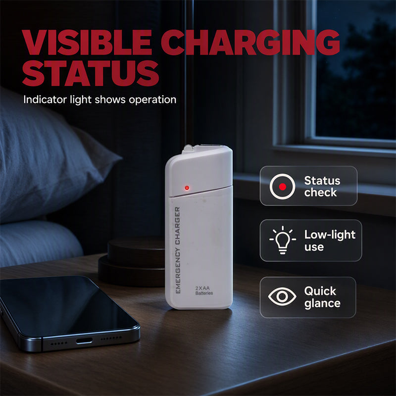 Portable Emergency Mobile Phone Charger Powered by AA Batteries, Built-In LED Flashlight, Perfect for Travel and Outdoor Emergencies