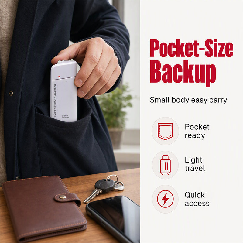 Portable Emergency Mobile Phone Charger Powered by AA Batteries, Built-In LED Flashlight, Perfect for Travel and Outdoor Emergencies