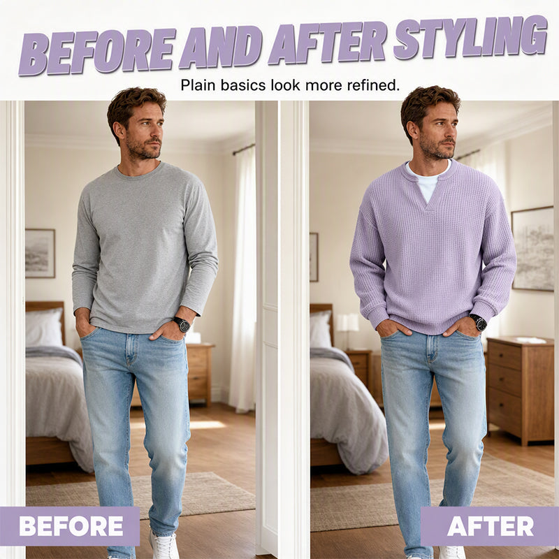 Men's Textured Waffle Layered-Look Long-Sleeve Tee