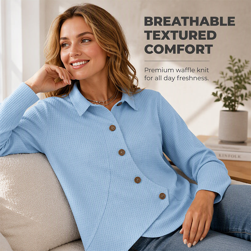Soft Waffle Knit Top with Irregular Hem – Versatile Colors for Any Casual Occasion