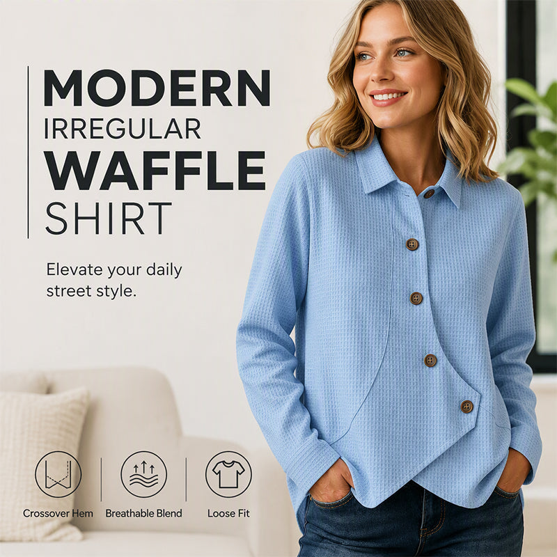 Soft Waffle Knit Top with Irregular Hem – Versatile Colors for Any Casual Occasion