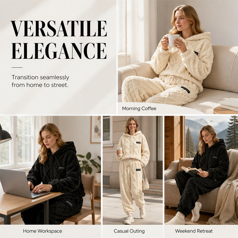 Women's Plush Textured Hoodie & Pants 2-Piece Set