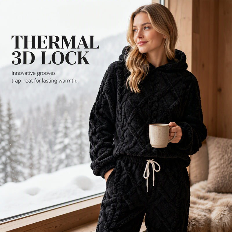 Women's Plush Textured Hoodie & Pants 2-Piece Set
