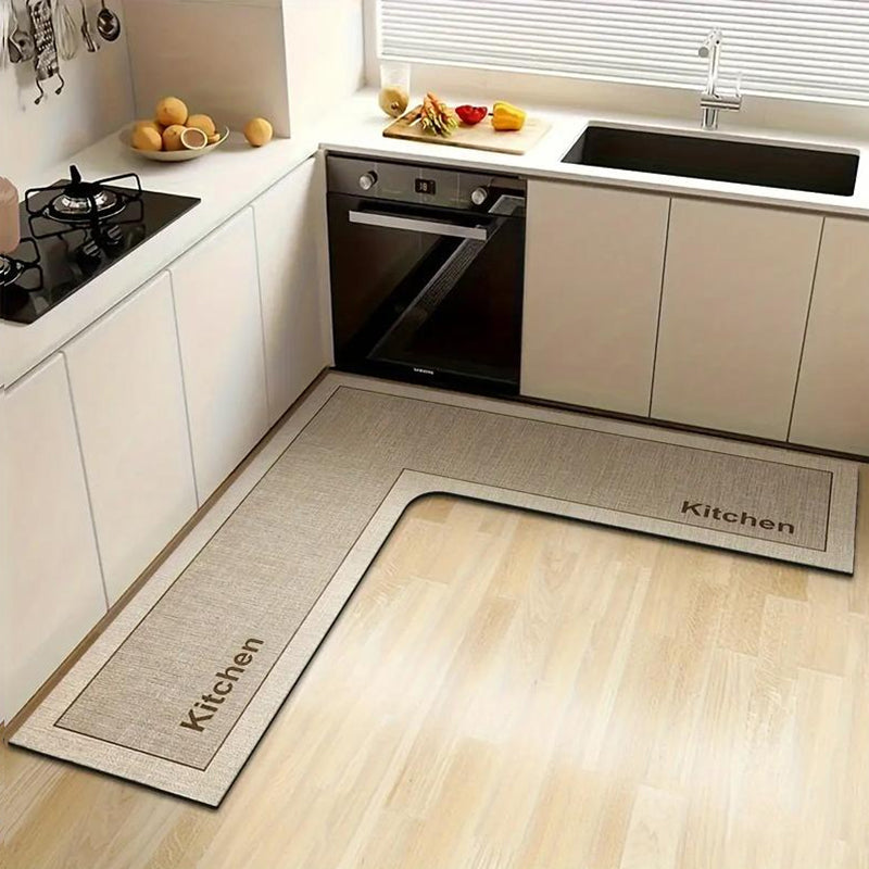 Quick-Dry Kitchen Mat – L-shape diatomite, absorbs water & oil, non-slip