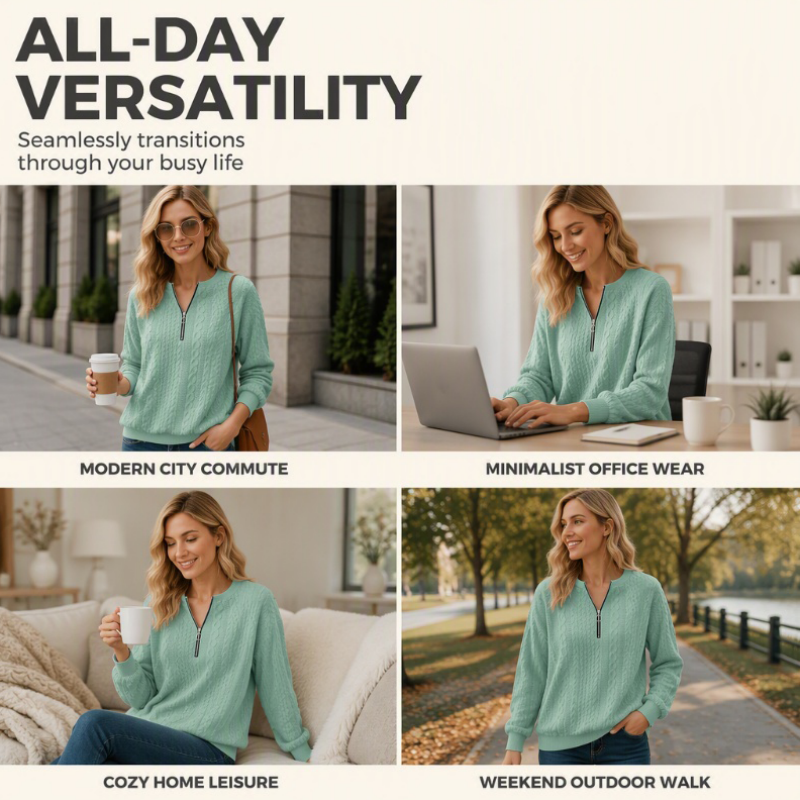 Women's Half-Zip Cable Knit Sweater