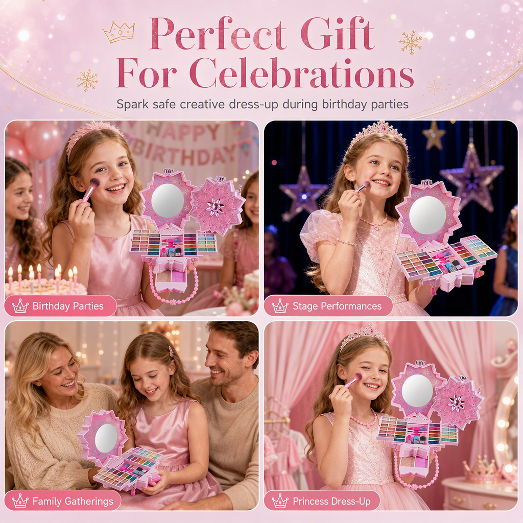 Washable Princess Makeup Set – Non-irritating, trays & portable case