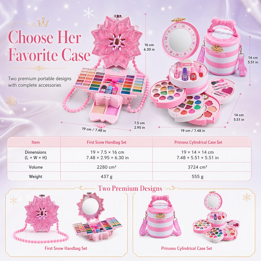 Washable Princess Makeup Set – Non-irritating, trays & portable case