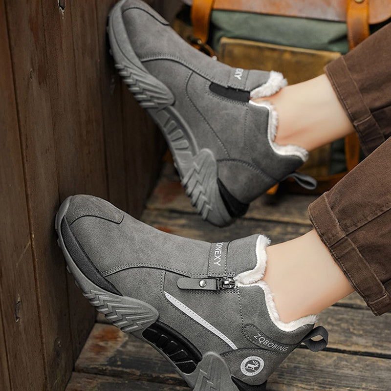 Zip On & Go Men's Warm PU Leather Casual Sneakers