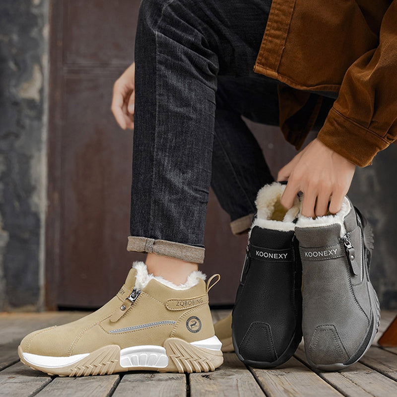 Men's Fleece-Lined Leather High-Tops | Warm Side-Zip Winter Boots – Non-Slip Grip for Cold Weather