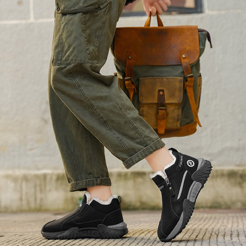 Zip On & Go Men's Warm PU Leather Casual Sneakers