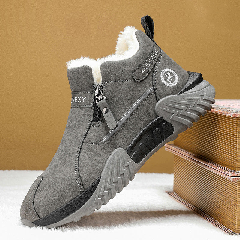 Zip On & Go Men's Warm PU Leather Casual Sneakers