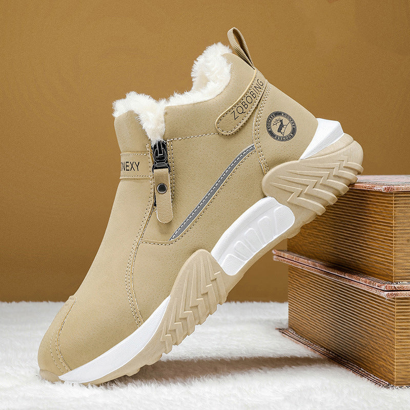 Zip On & Go Men's Warm PU Leather Casual Sneakers