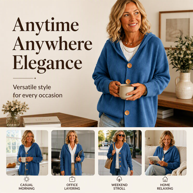 Women's Hooded Relaxed-Fit Knit Cardigan