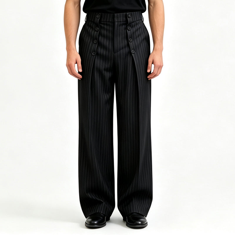 Elegant High-Waisted Double-Breasted Draped Trousers for Men