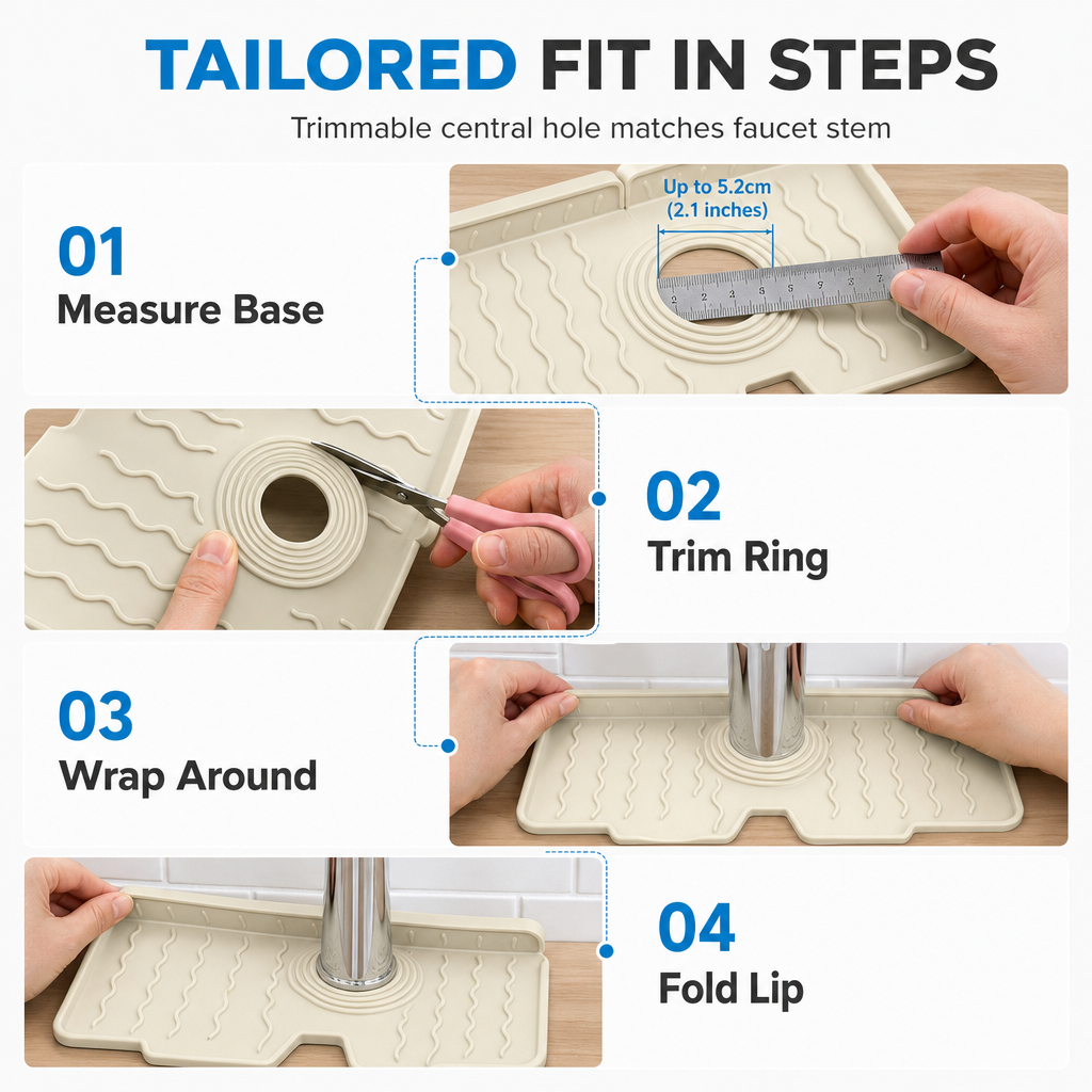 Trimmable Silicone Splash Guard Mat for Faucet – Self-Draining & Keeps Counter Dry