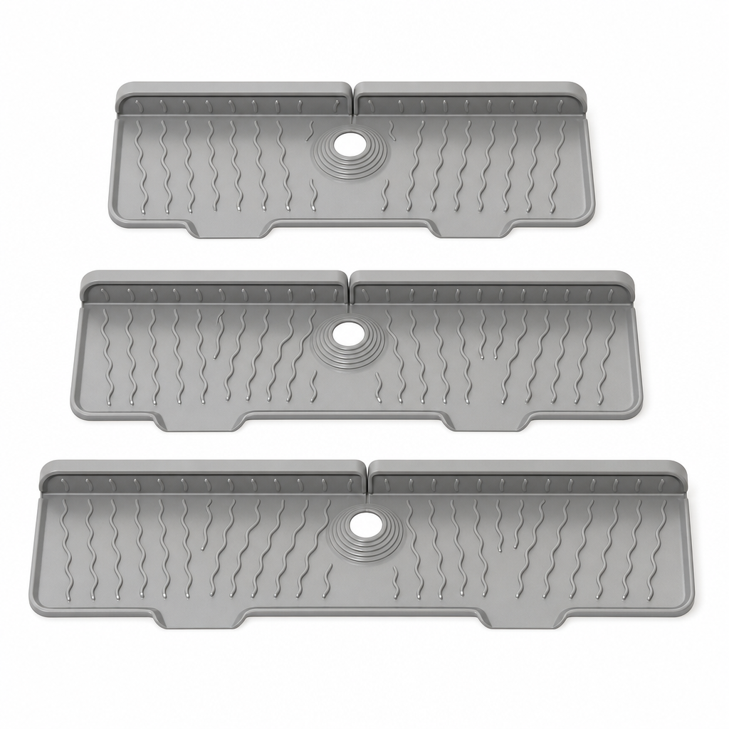 Trimmable Silicone Splash Guard Mat for Faucet – Self-Draining & Keeps Counter Dry