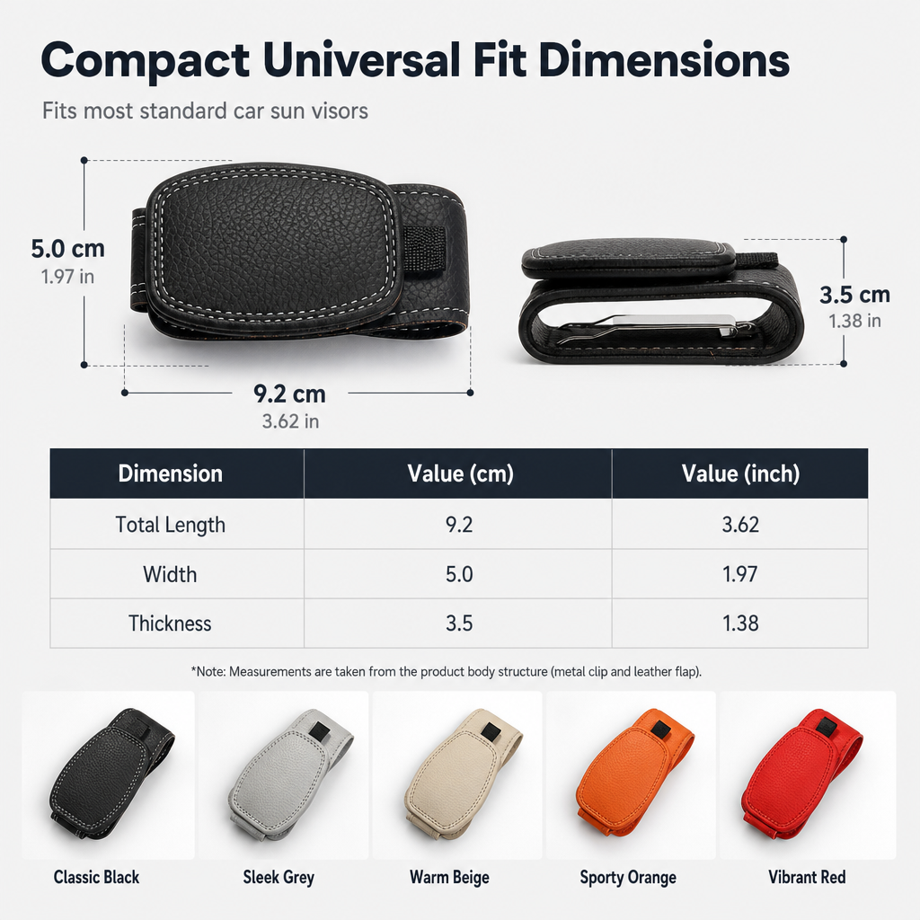 Car Sunglasses Holder — Magnetic Leather Clip, Ticket Card Mount
