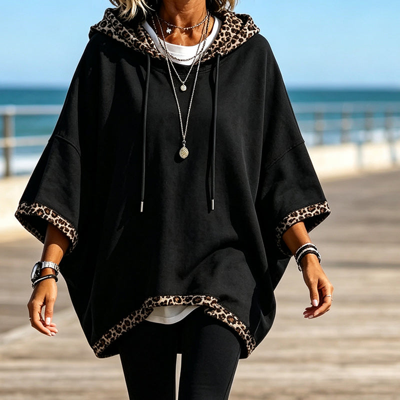 Leopard Detail, Easy Style | Women's Loose-Fit Drawstring Hoodie