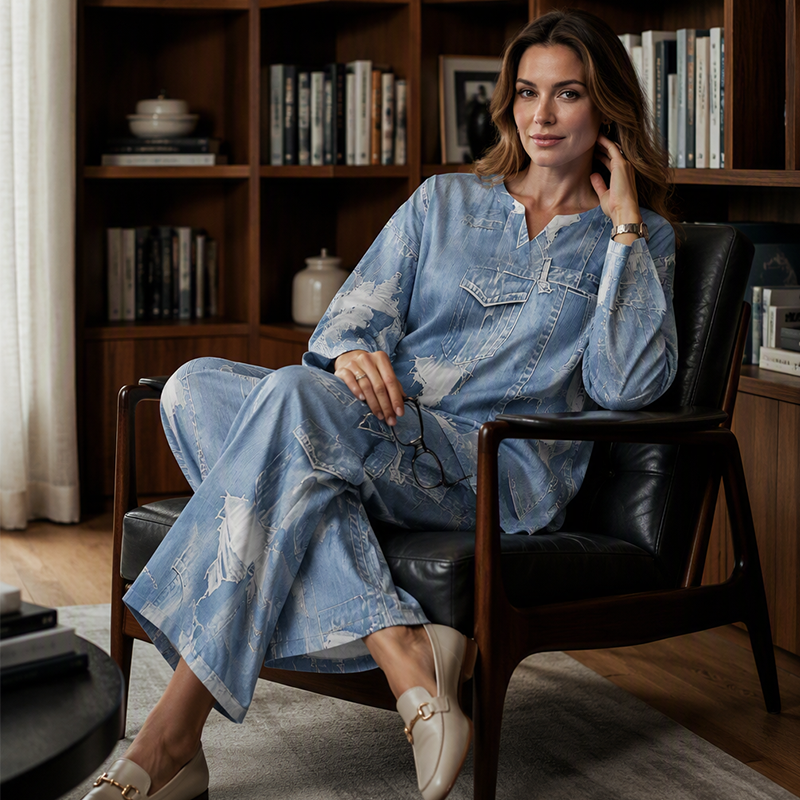 Women's Patchwork Top & Wide-Leg Pants 2-Piece Set